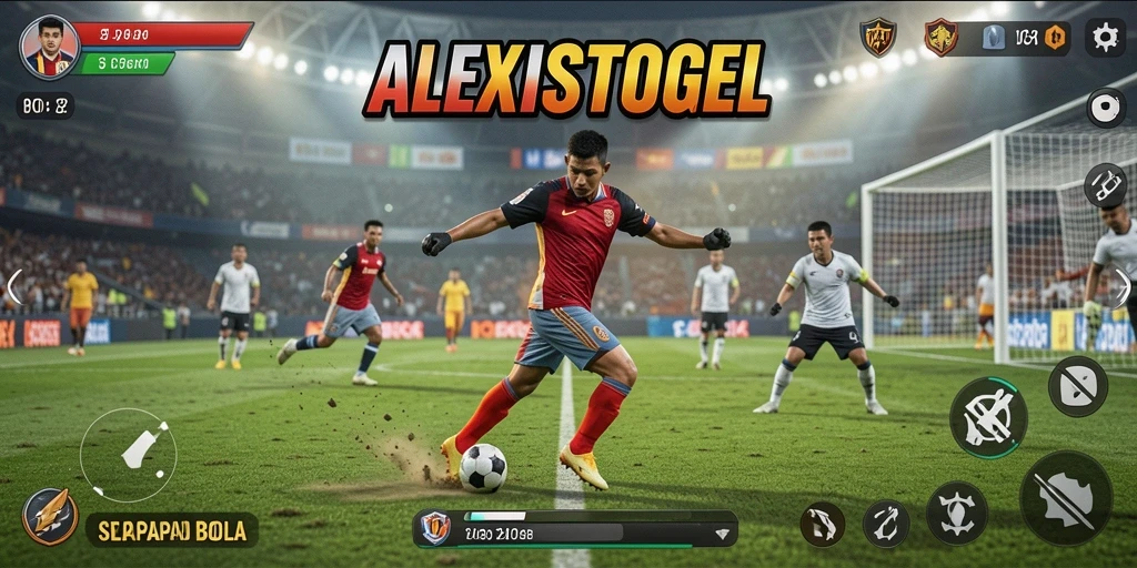 Tampilan gameplay intens di ALEXISTOGEL saat pertandingan sepak bola berlangsung.