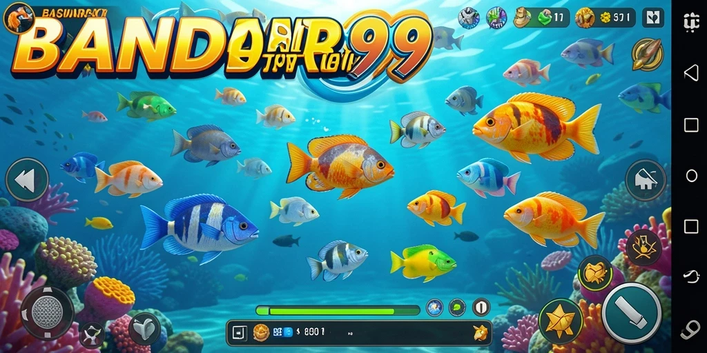 Tangkapan layar utama BANDAR99 menampilkan gameplay mendebarkan saat menangkap ikan.