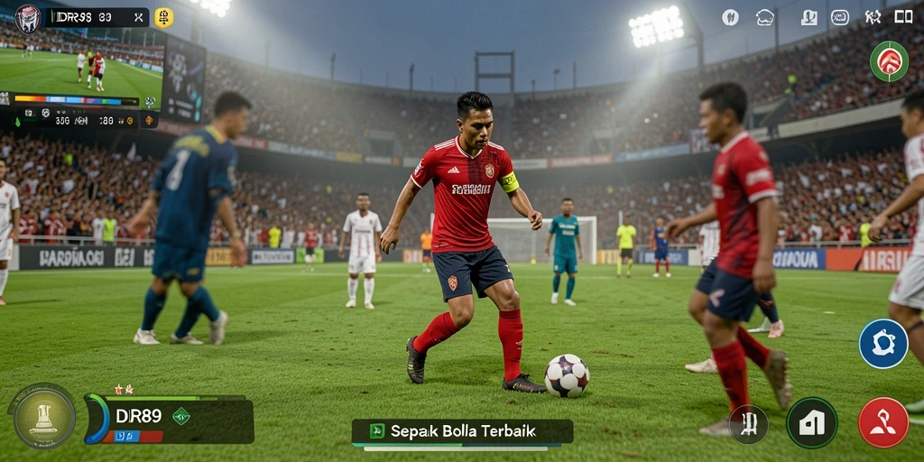 Tampilan permainan sepak bola yang mendebarkan dan penuh aksi.