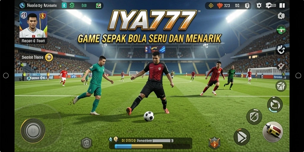 Tampilan gameplay IYA777 dengan aksi sepak bola yang mendebarkan.