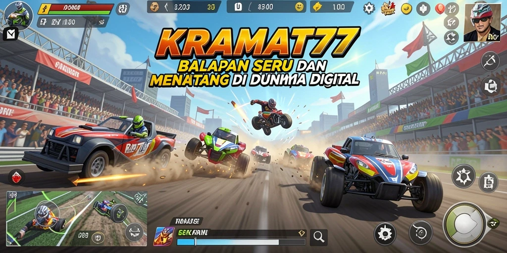 Screenshot dari KRAMAT77 dengan aksi balapan yang mendebarkan.
