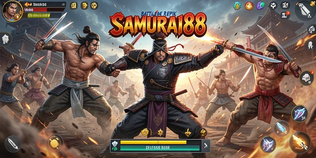 Screenshot SAMURAI88 menampilkan aksi pertarungan yang intens di arena Battle Royale.