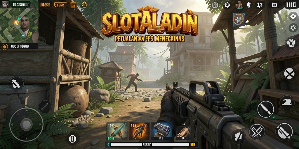 Screenshot utama SLOTALADIN yang menunjukkan aksi gameplay FPS yang mendebarkan.
